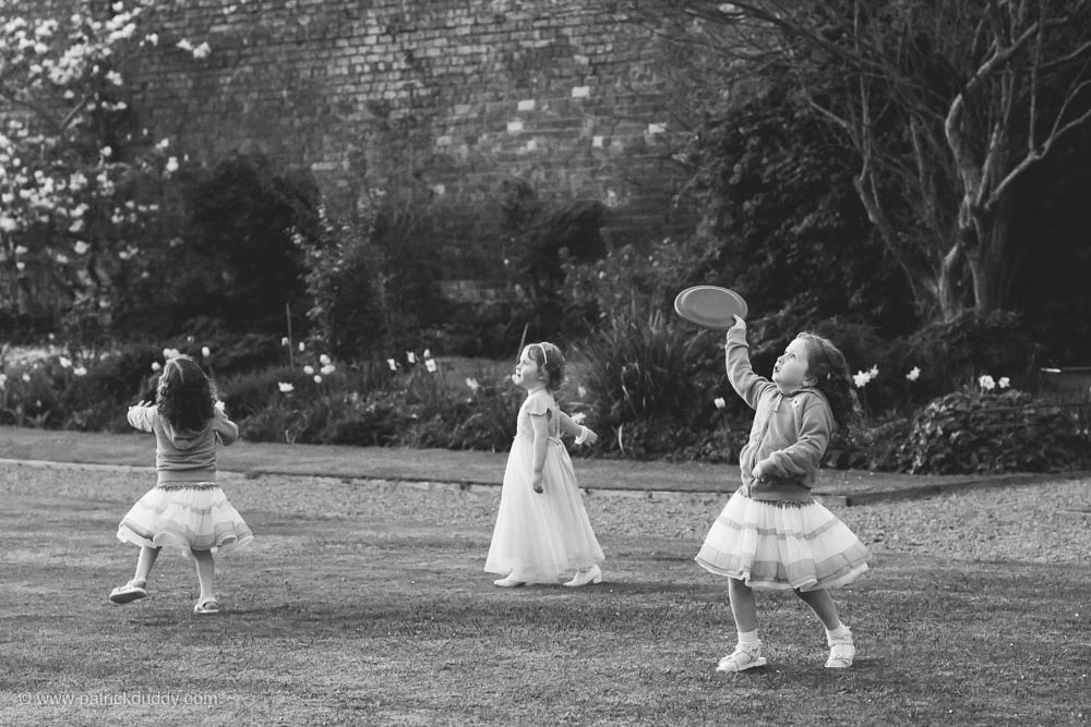 Black and white wedding photography of party games during Irish garden party wedding at Ballyscullion Park Wedding Venue by Patrick Duddy Documentary Candid Wedding Photography